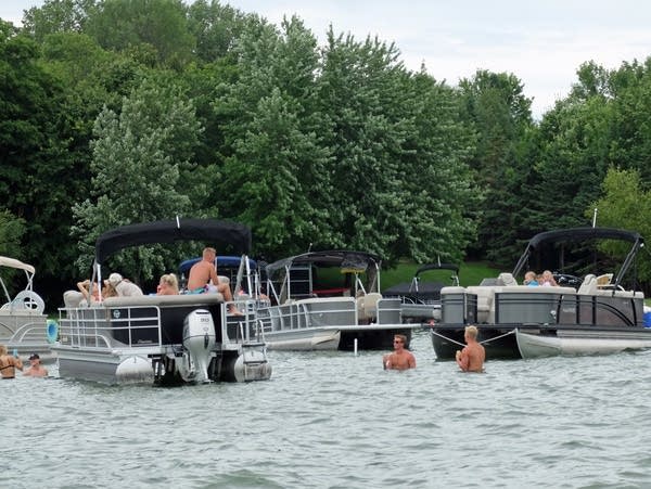 Crowded with boats lake
