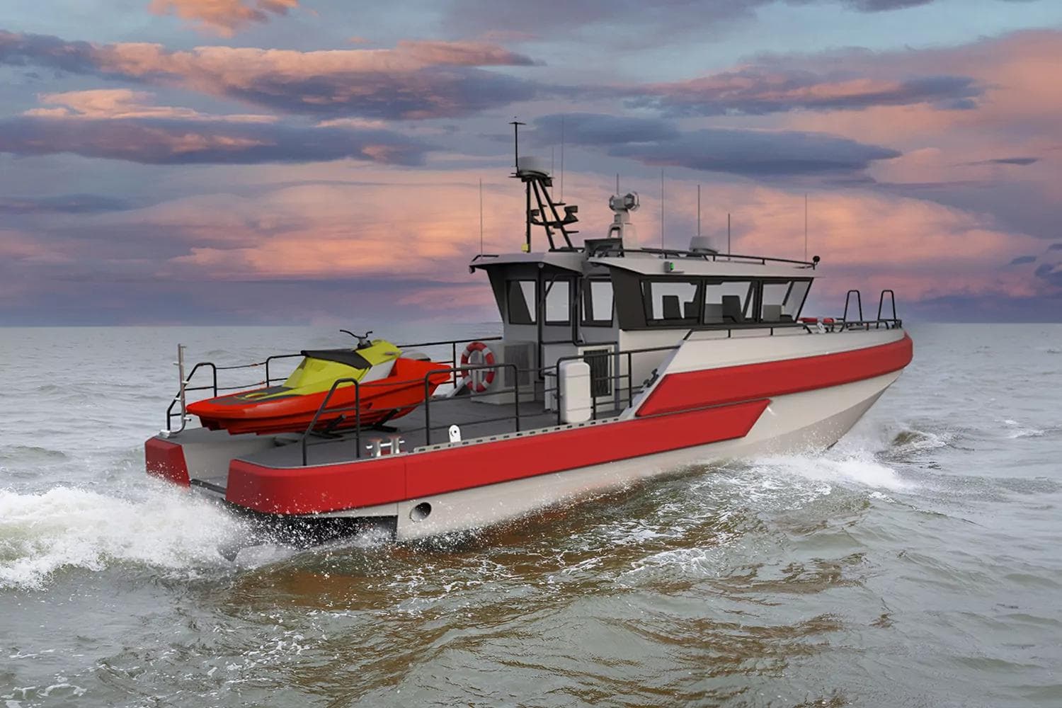 the Kewatec RESCUE 1500, a hybrid firefighting and rescue boat